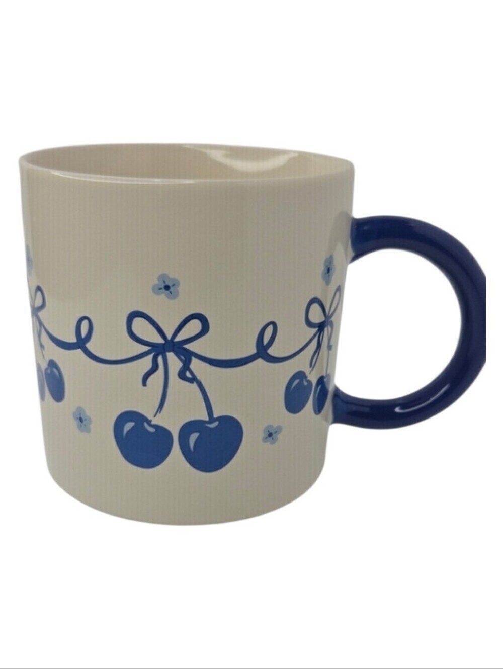 💙▪️Sunday Morning Ceramics ▪️Cream and Blue Cherry Pattern Ceramic Mug